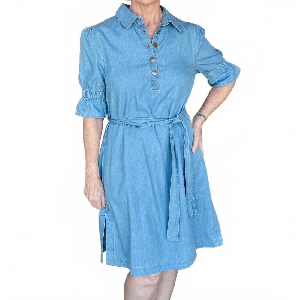 NEW BOHO CHIC tie-waist denim dress in blue